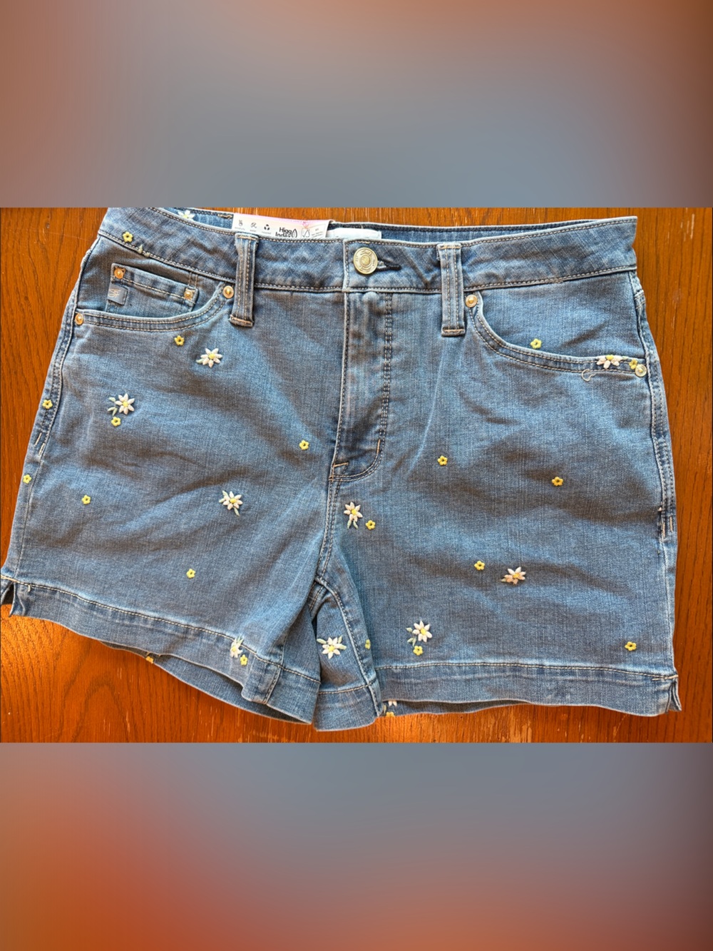 Seven7 Blue Denim Shorts with Daisy Embroidery